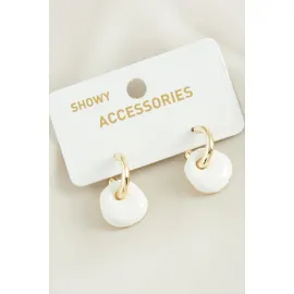 Yuvarlak Trend Mineli Küpe-Beyaz