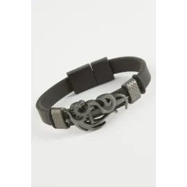 Ejderha Kaliteli Mıknatıslı Suni Deri Bileklik-Siyah