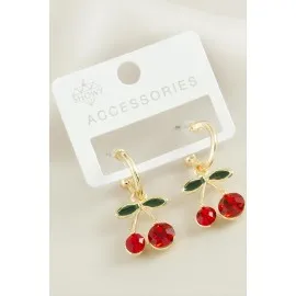 Kiraz Taşlı Küpe-Gümüş Rengi