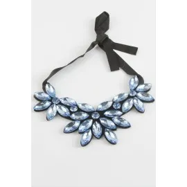 Çiçek Taşlı Yaka Kolye-Antrasit