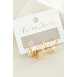 3 Adet Kalp Zirkon Taşlı Küpe-Gümüş Rengi