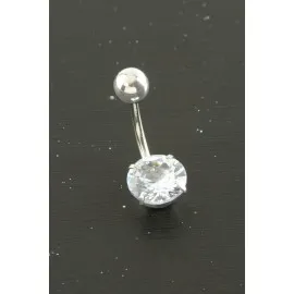 Yuvarlak Zirkon Taşlı Çelik Piercing 1 Adet-Gümüş Rengi