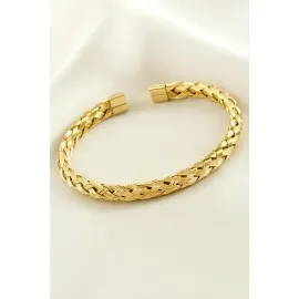 Örgülü Lüks Çelik Kelepçe Bileklik-Sarı