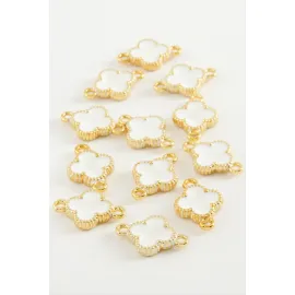 Çiçek Çift Kulplu Mineli Bileklik Ve Kolye Ucu Aparatı 1 Adet-Beyaz