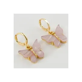 Kelebek Figürlü Polyester Küpe-Açık Pembe