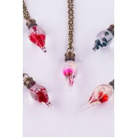 Sulu Çiçek Fanus Canlı Kolye-Antik