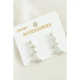 Kule Trend Taşlı Küpe-Gümüş Rengi