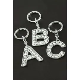 Gümüş Renkli Taşlı Harf Anahtarlık-C