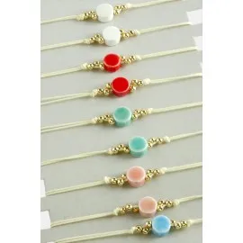 Yuvarlak Cam İp Bileklik-Renkli