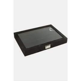 Cam Kapaklı Anfora Kumaş Kelepçe Yüzük Standı 24X34 cm-Siyah