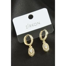 Oval Zirkon Taşlı Küpe-Gümüş Rengi