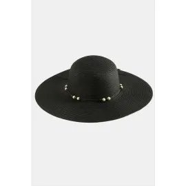 Boncuk Hasır Şapka-Siyah