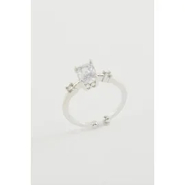 Baget Taşlı Yüzük-Gümüş Rengi