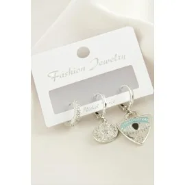 3 Adet Göz Zirkon Taşlı Küpe-Gümüş Rengi