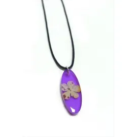 Kartopu Çiçeği Oval Epoksi Kolye-Mor