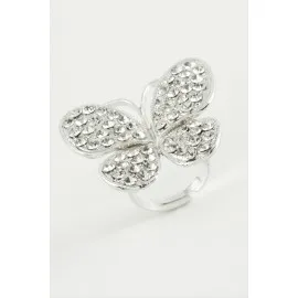 Kelebek Taşlı Yüzük-Gümüş Rengi