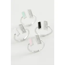 Dikdörtgen Taşlı Mineli Eklem Yüzük-Gümüş Rengi