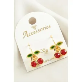 Kiraz Taşlı Mineli Klipsi Küpe-Sarı