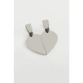 Kalp İsim Yazılabilir Çift Çelik Kolye Ucu 2,5 Cm-Gümüş Rengi