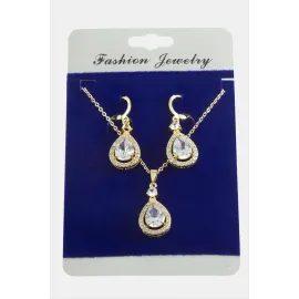 Damla Zirkon Taşlı Set Kolye-Gümüş Rengi