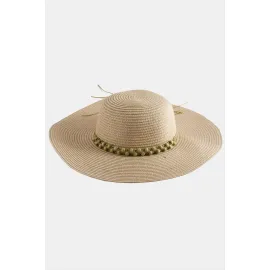 Boncuk Örme Hasır Şapka-Pudra Rengi