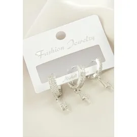 3 Adet Şimşek Zirkon Taşlı Küpe-Gümüş Rengi