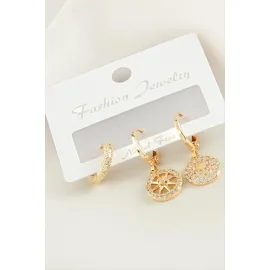 3 Adet Yıldız Zirkon Taşlı Küpe-Sarı