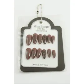 Desenli Mina Beauty Kedi Gözü Takma Tırnak-Bordo