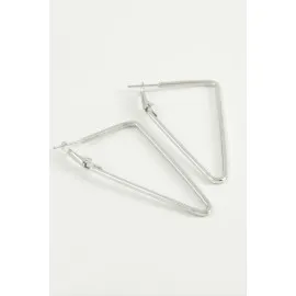 Üçgen Halka Küpe 6 Cm-Gümüş Rengi