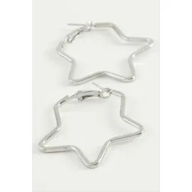 Yıldız Halka Küpe 4,5 Cm-Gümüş Rengi