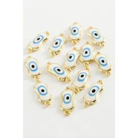 Oval Nazar Çift Kulplu Mineli Bileklik ve Kolye Ucu Aparatı 1 Adet-Beyaz