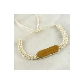 Ahşap Makrome Örgülü Bileklik-Krem