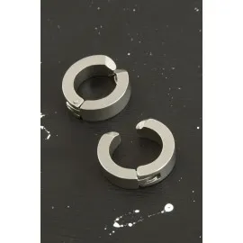 Gümüş Renkli Kıstırmalı Erkek Çelik Küpe 1,5 Cm-Gümüş Rengi