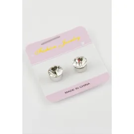 Tek Taş Mıknatıslı Cam Küpe  7 mm-Gümüş Rengi