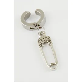 Çengel Erkek Çelik Küpe-Gümüş Rengi