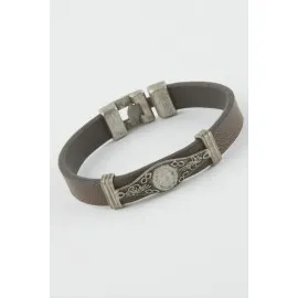 Tuğra Suni Deri Bileklik-Kahverengi