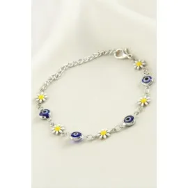 Papatya Nazar Boncuk Mineli Bileklik-Mavi