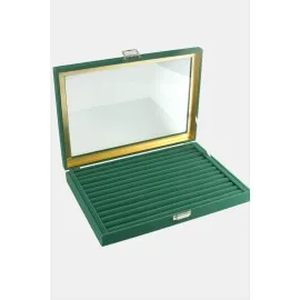 Cam Kapaklı Anfora Kumaş Kelepçe Yüzük Standı 24X34 Cm-Yeşil