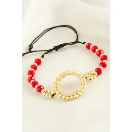 Çeyrek Altın Koyulabilir Kristal Taşlı Bileklik-Kırmızı