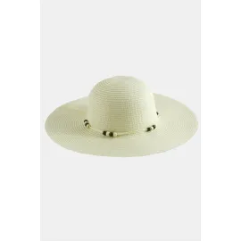 Boncuk Hasır Şapka-Krem