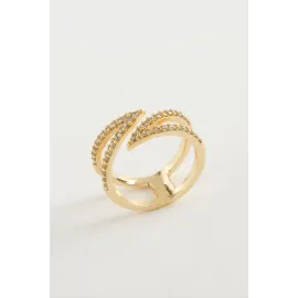 Yaprak Zirkon Taşlı Yüzük-Sarı