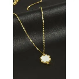 Yonca Sedef Lüks Çelik Kolye-Gümüş Rengi