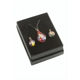 Cam Sanatı Murano Kutulu Set Kolye-Renkli