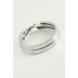 Ezme Kare Halka Küpe 5,5 cm-Gümüş Rengi