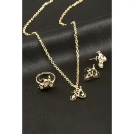 Bisiklet Mineli Set Kolye-Sarı