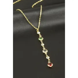 Kristal Taşlı Y Kolye-Sarı