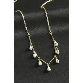 Damla Nazarlı Mineli Kolye-Beyaz