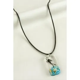 Deniz Kızı Dikdörtgen Epoksi Kolye-Mavi