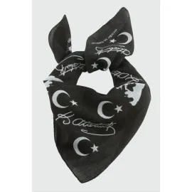 Ay Yıldız Atatürk Desenli Bandana 50X50-Siyah