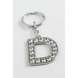 Gümüş Renkli Taşlı Harf Anahtarlık-D